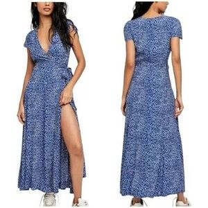 Free People Jess Wrap Maxi Dress Midnight Combo cottagecore ruffle sleeve NWT